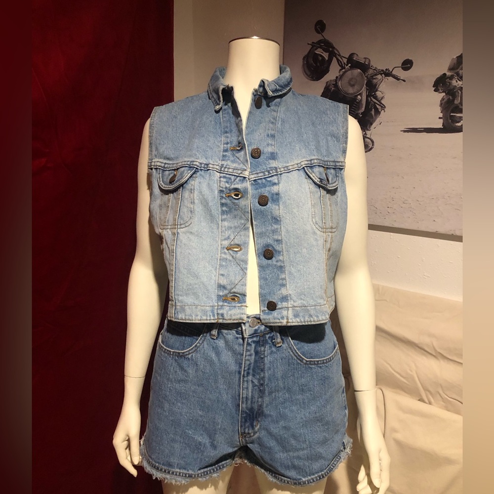 Vintage LEE Denim Trucker Vest w/ Zig Zag Button Stitch size L